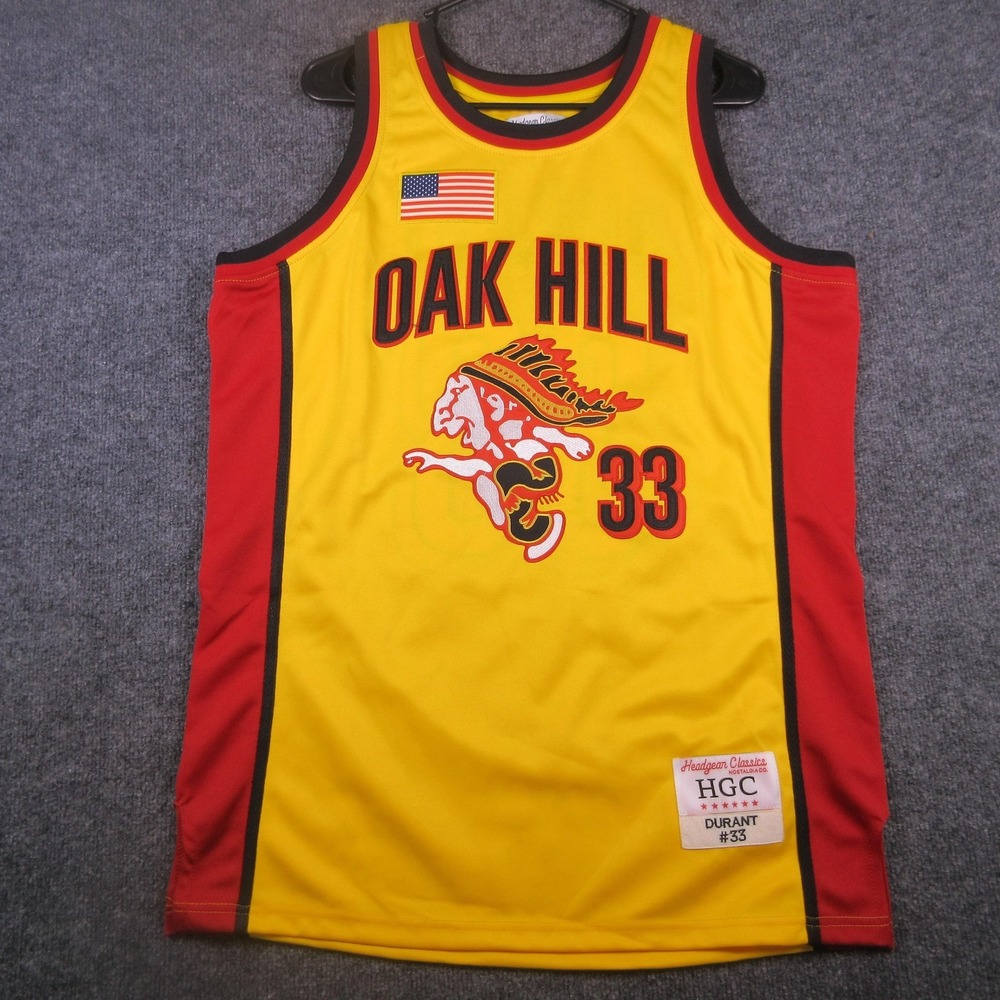 Oak Hill Jersey Mens Large Yellow Basketball Headgear Classics Durant 33 HGC